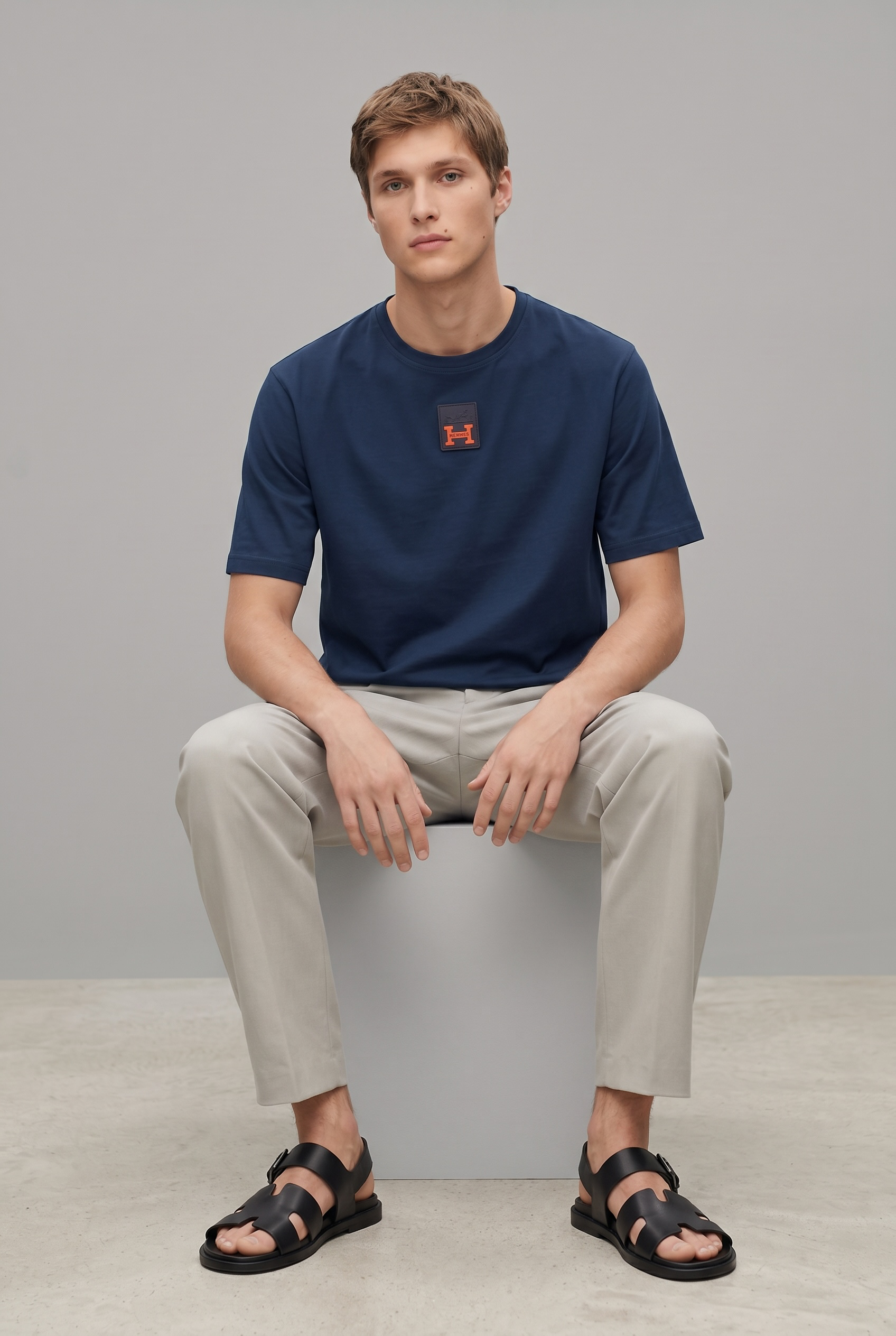 HERMES PARIS T-SHIRT LUXURY MERCERIZED COTTON | NAVY