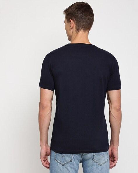 REPLAY BRAND PRINT CREW-NECK T-Shirt | D.BLUE