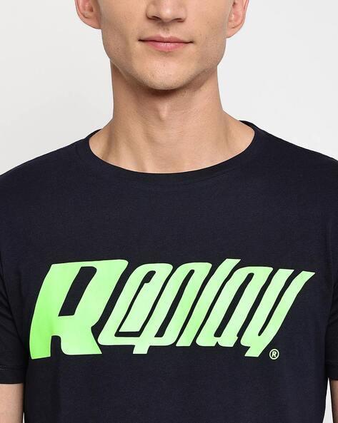 REPLAY BRAND PRINT CREW-NECK T-Shirt | D.BLUE