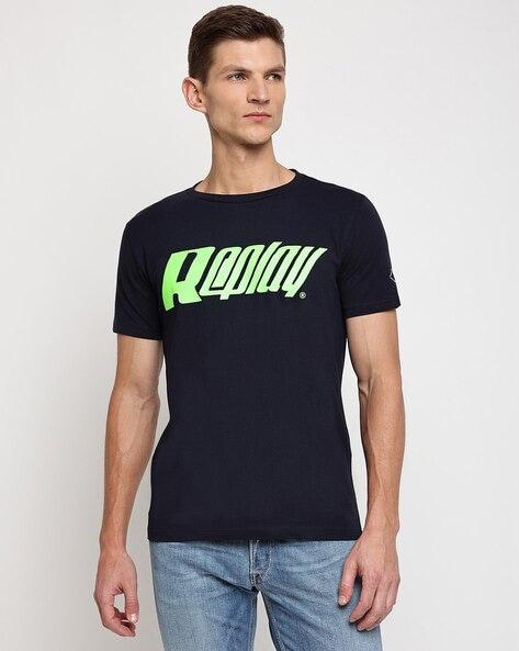 REPLAY BRAND PRINT CREW-NECK T-Shirt | D.BLUE