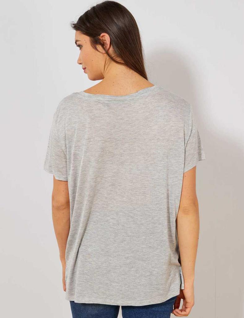KIABI LADIES SLOUCHY V-NECK T-SHIRT | GREY