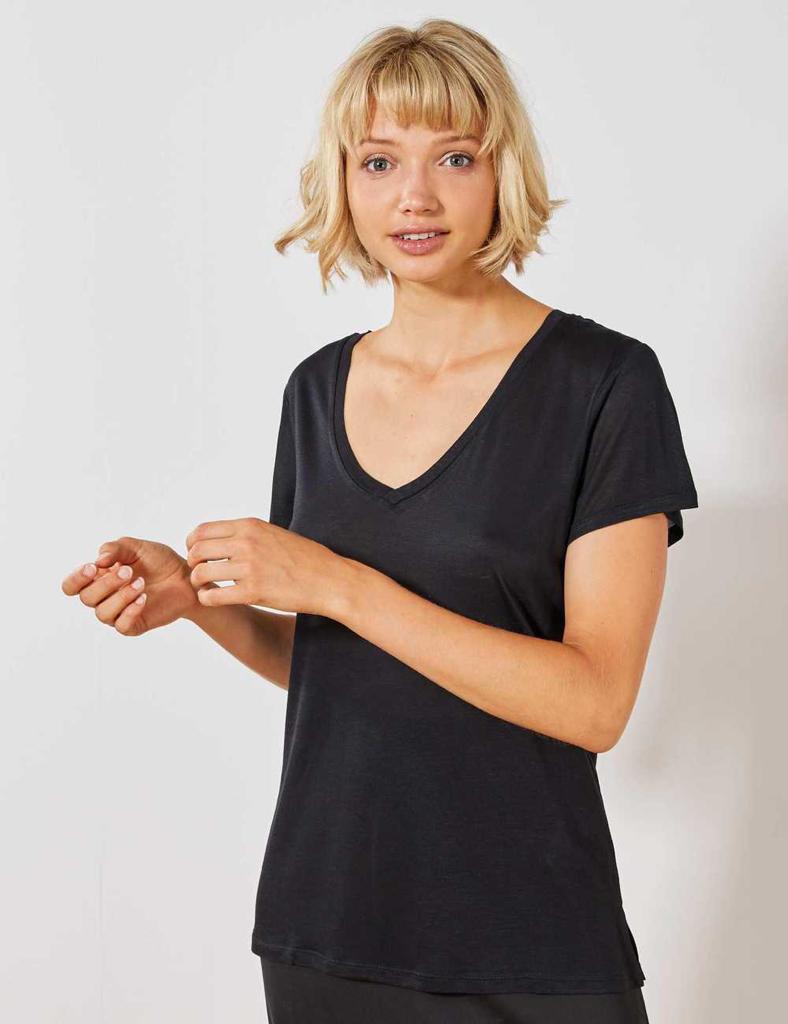KIABI LADIES SLOUCHY V-NECK T-SHIRT | BLACK