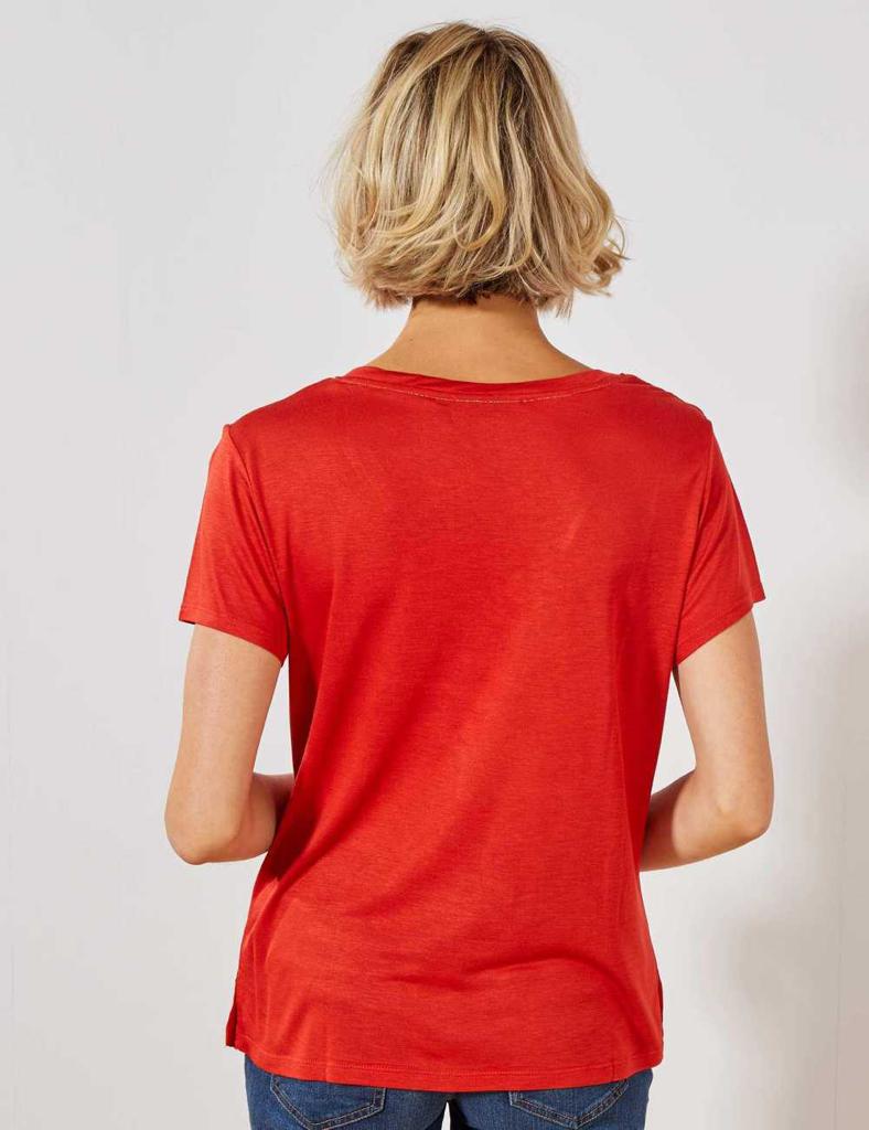 KIABI LADIES SLOUCHY V-NECK T-SHIRT | RED