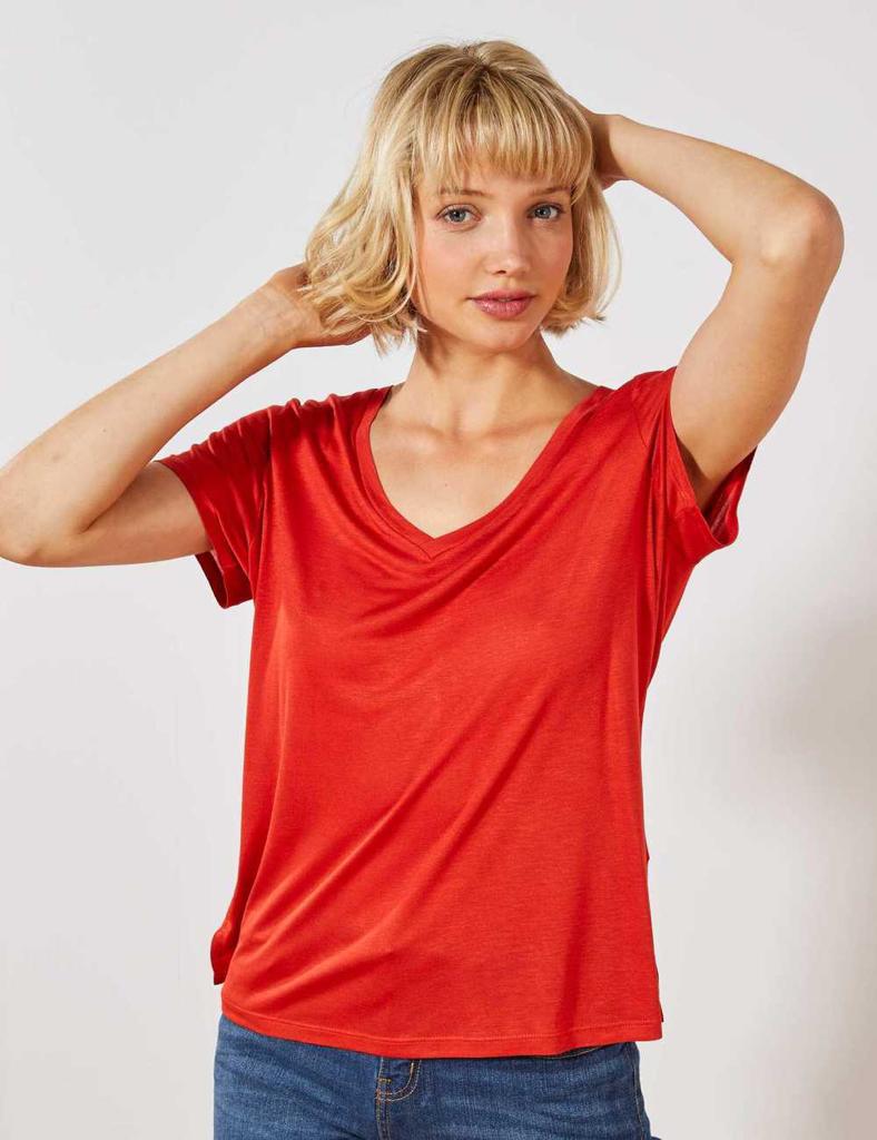 KIABI LADIES SLOUCHY V-NECK T-SHIRT | RED
