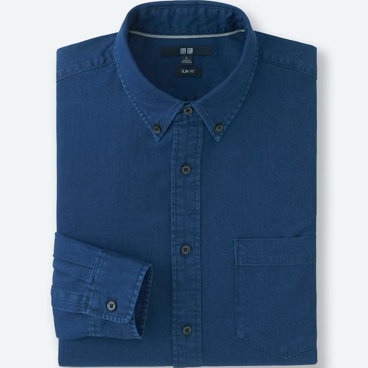 UNIQLO INDIGO DENIM PREMIUM FULL SLEEVE CASUAL SHIRT | DENIM BLUE