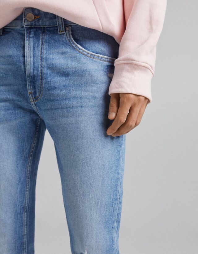 BERSHKA RIPPED SKINNY JEANS MEN | LIGHT BLUE