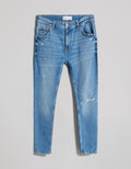 BERSHKA RIPPED SKINNY JEANS MEN | LIGHT BLUE