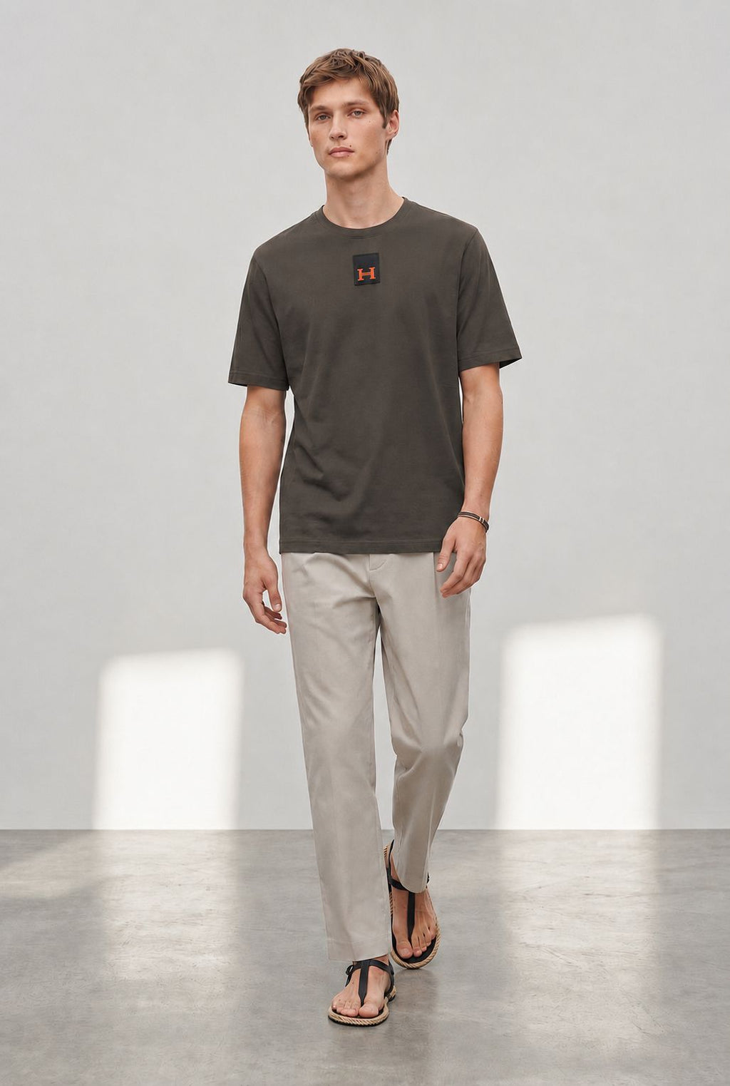 HERMES PARIS T-SHIRT LUXURY MERCERIZED COTTON | TAUPE GREY