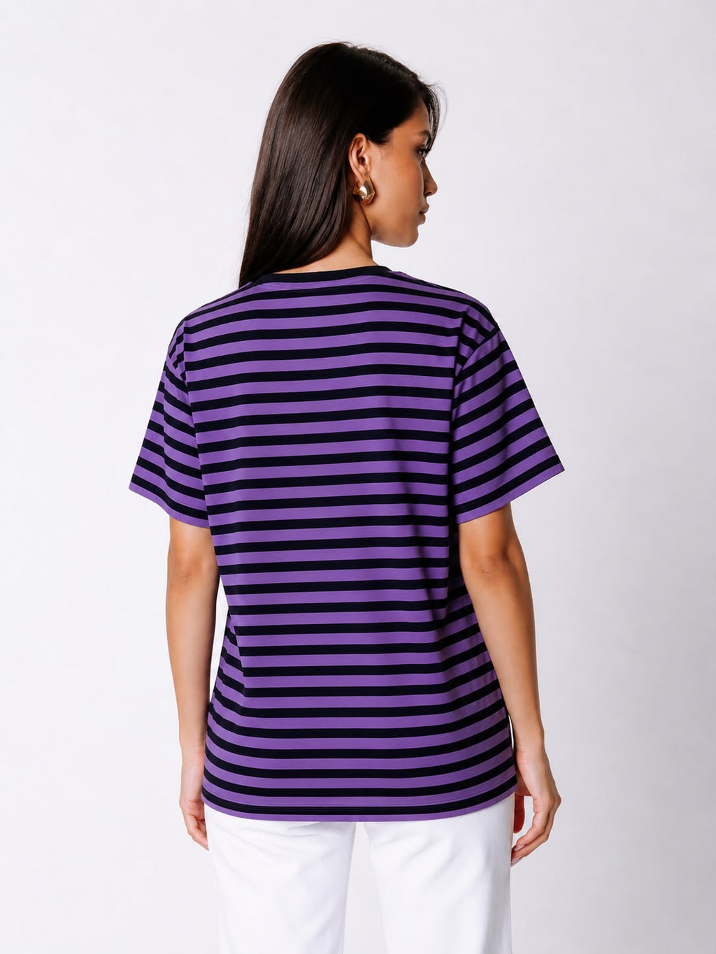 BLEND WOMEN'S STRIPED OVERSIZED COTTON TEE | PURPLE & BLACK