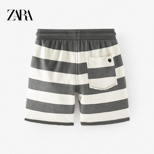 ZARA-GREEN STRIPED PLUSH JERSEY BERMUDA SHORTS