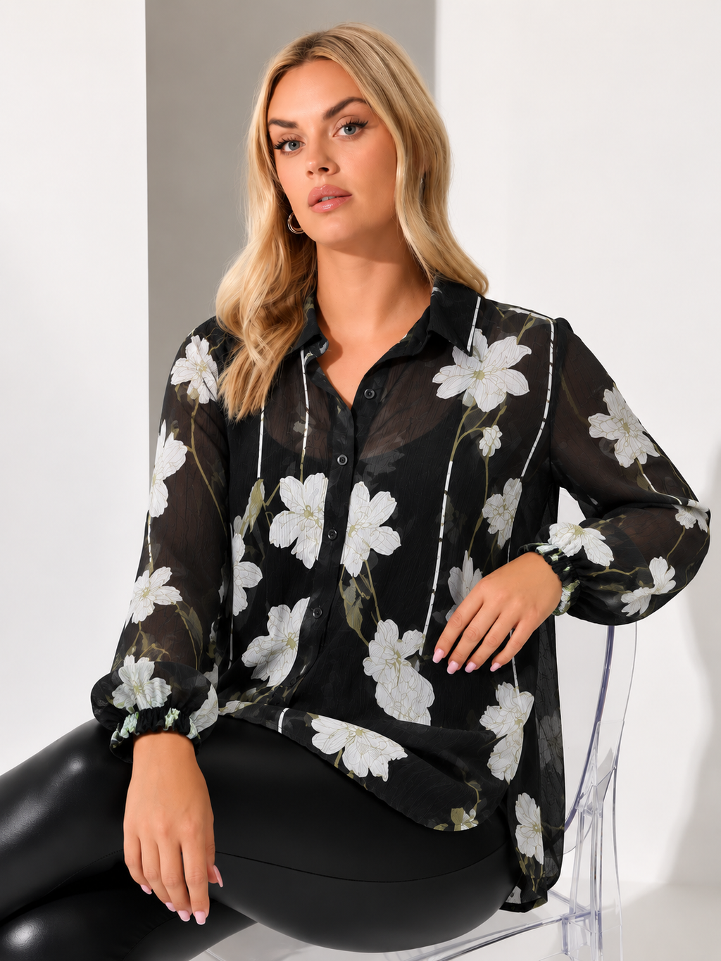 ZINNIA WOMEN'S PREMIUM BUTTON-UP CASUAL SHIRT | BLACK