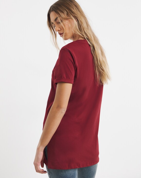 MOOKEE WOMEN'S BURGUNDY V-NECK COTTON T-SHIRT | SLEEVE TEE MAROON