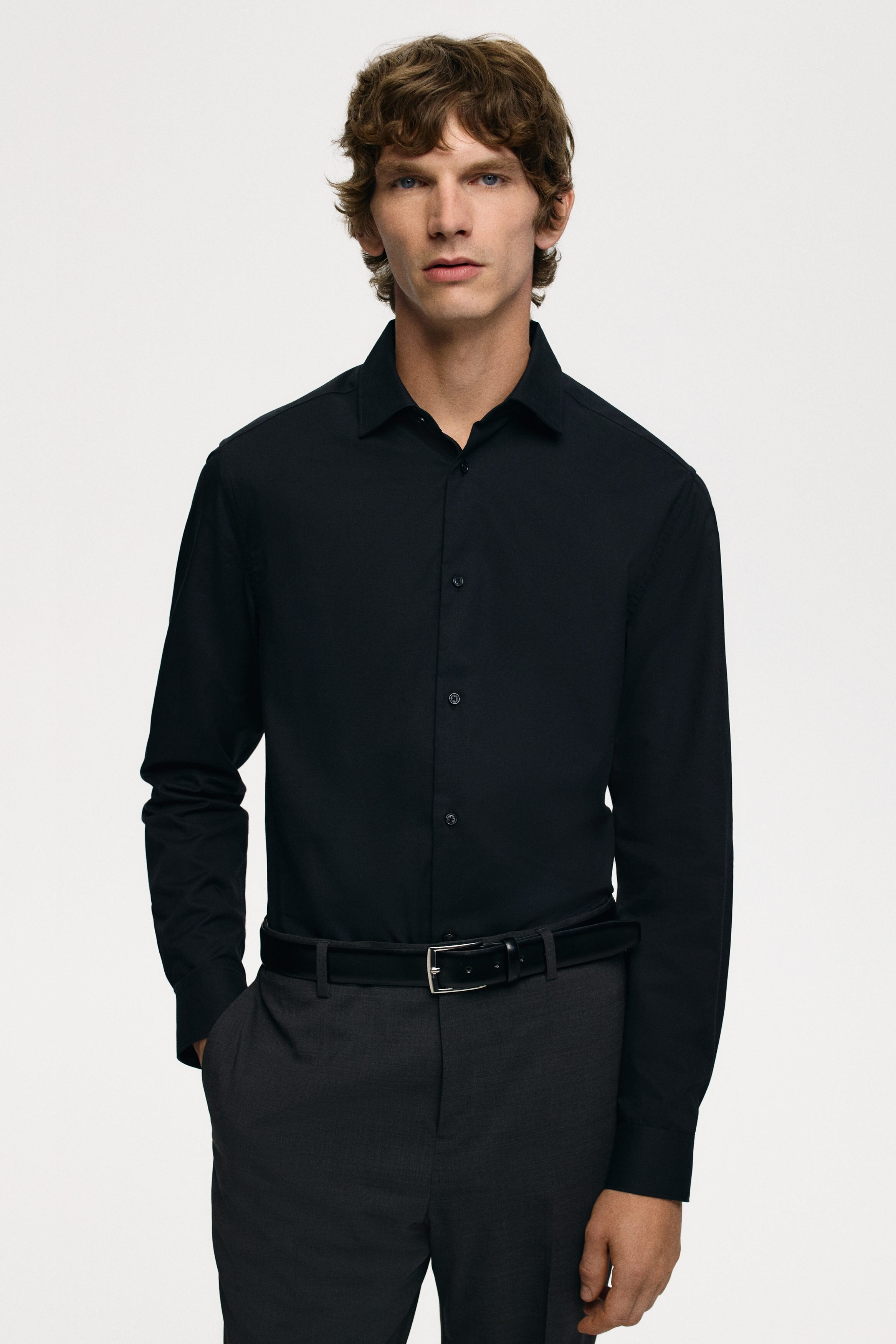 H&M SLIM FIT COTTON SHIRT | BLACK