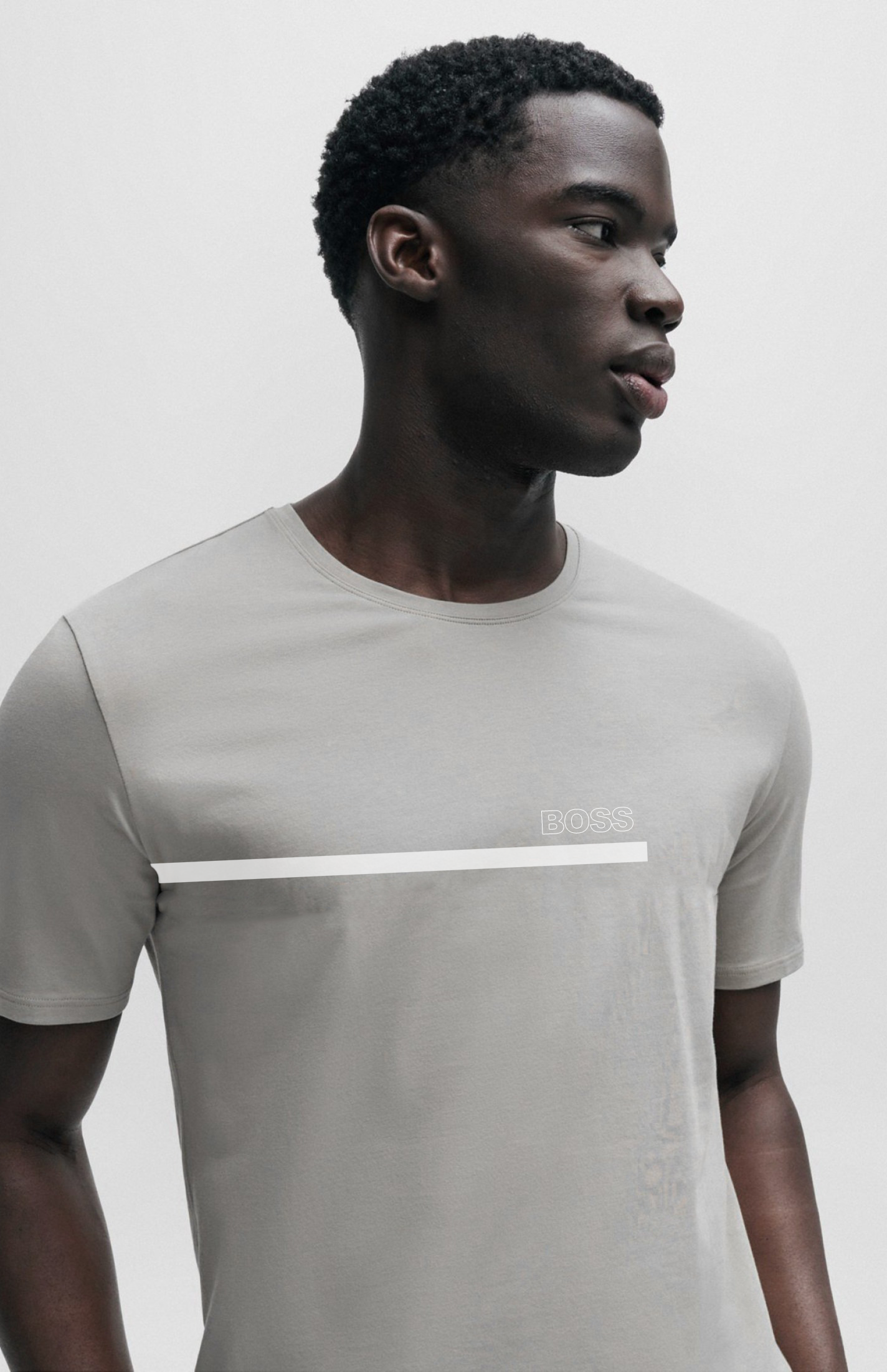 HUGO BOSS COTTON JERSEY REGULAR-FIT T-SHIRT WITH STRIPES AND LOGO | LIGHT GREY