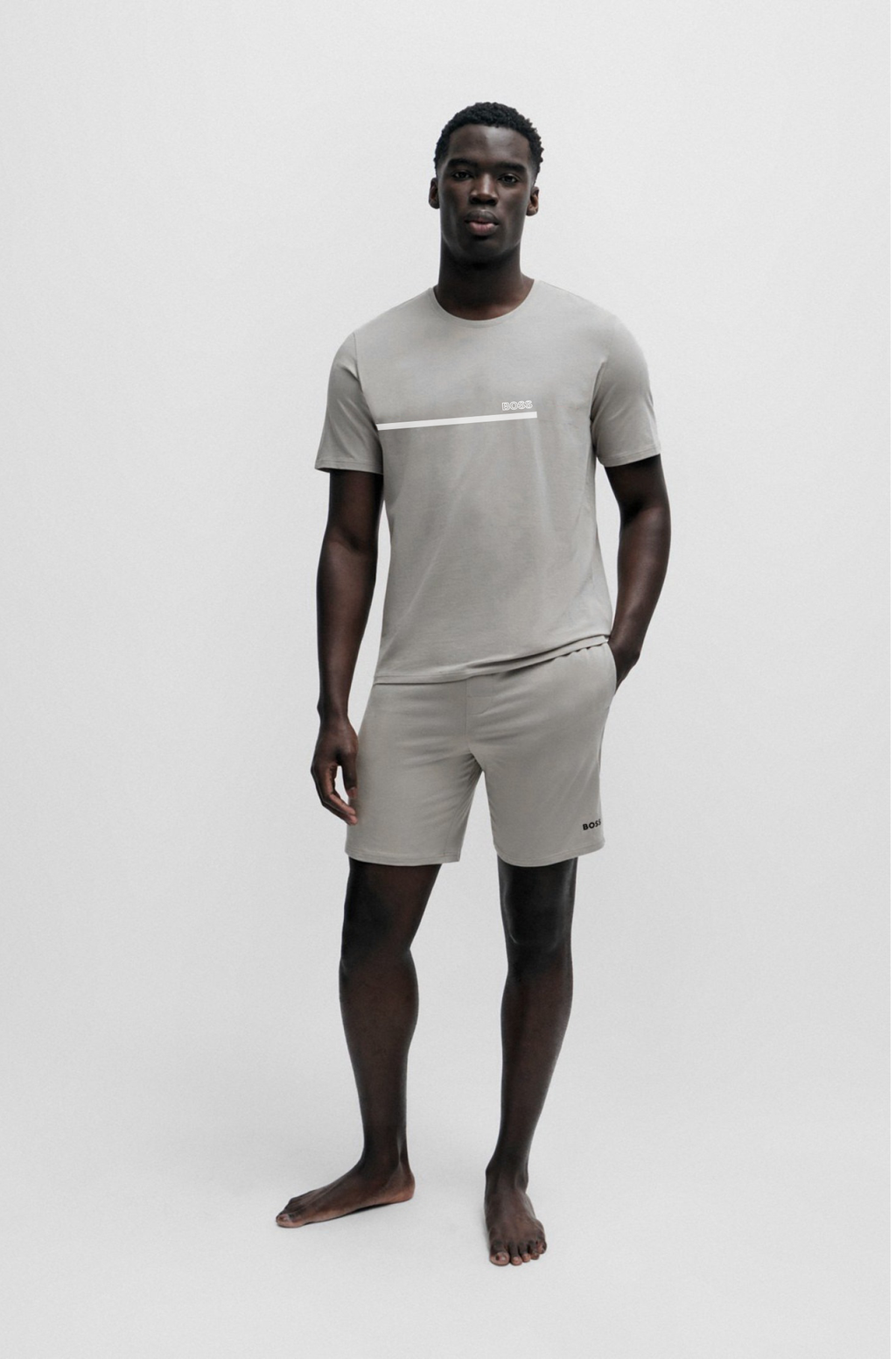 HUGO BOSS COTTON JERSEY REGULAR-FIT T-SHIRT WITH STRIPES AND LOGO | LIGHT GREY