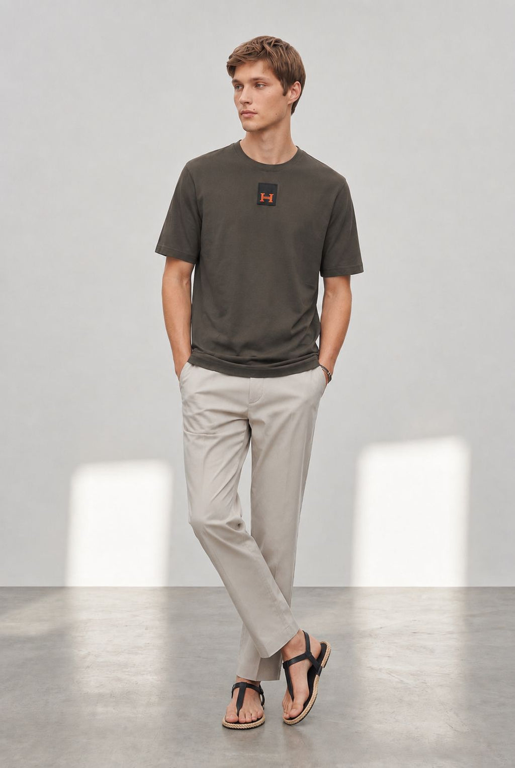 HERMES PARIS T-SHIRT LUXURY MERCERIZED COTTON | TAUPE GREY