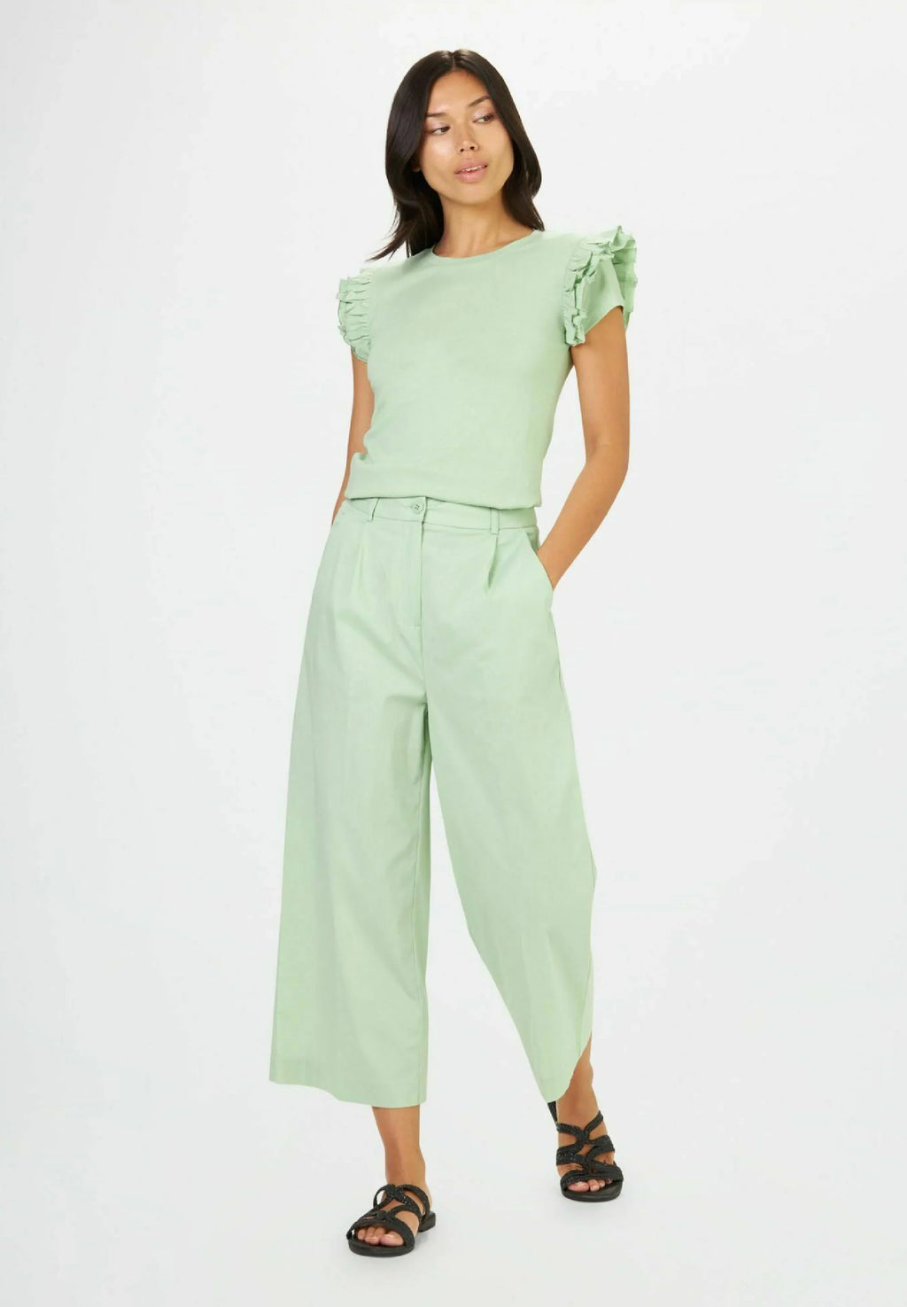 CONBIPEL WITH RUFFLES - BASIC T- SHIRT | LIGHT GREEN