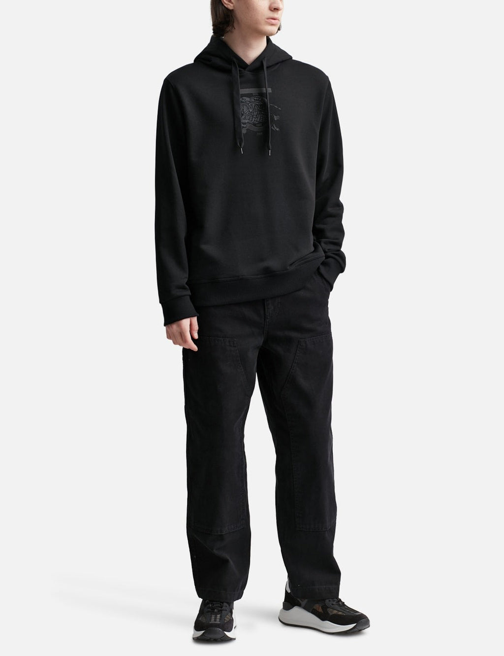 BURBERRY EMBROIDERY LOGO HOODIE WITH SILICONE PATCH | BLACK