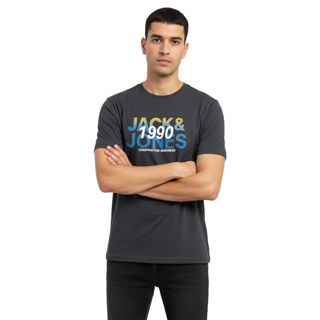JACK & JONES PRINTED LOGO T- SHIRT | DARK GREY
