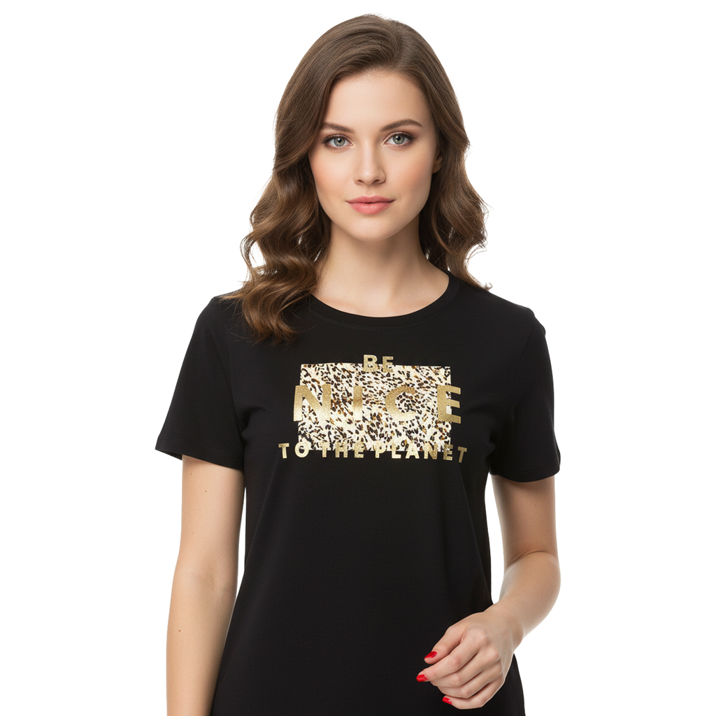 S.OLIVER  BE NICE TO THE PLANET PRINT WOMEN T-SHIRT | BLACK