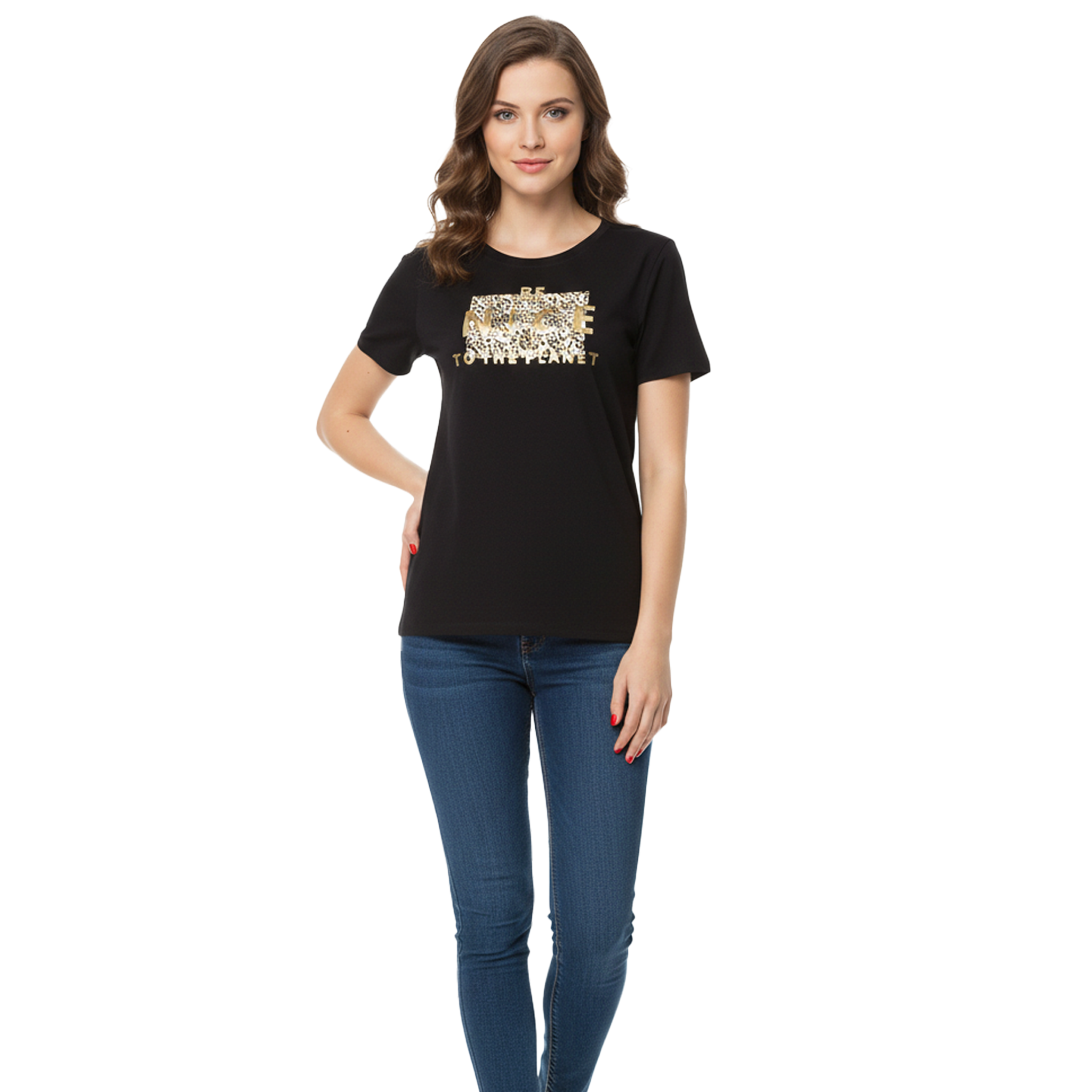 S.OLIVER  BE NICE TO THE PLANET PRINT WOMEN T-SHIRT | BLACK