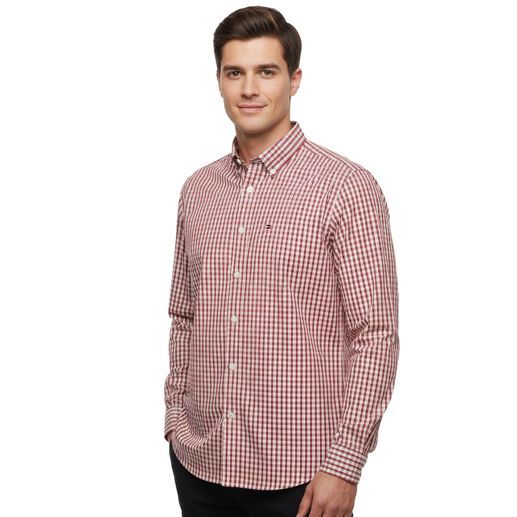 TOMMY HILFIGER MEN’S SLIM FIT RED STRIPED SHIRT | WHITE
