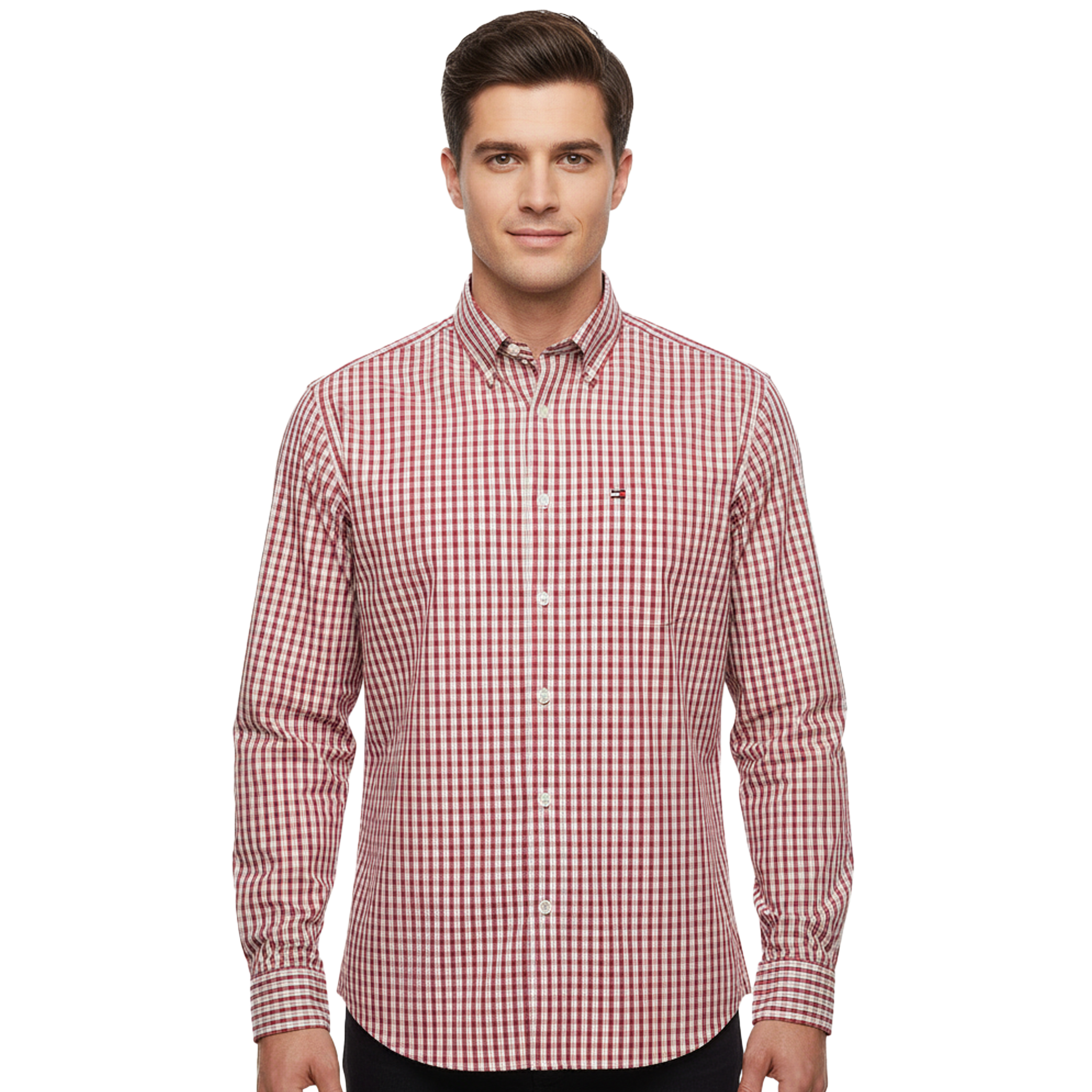 TOMMY HILFIGER MEN’S SLIM FIT RED STRIPED SHIRT | WHITE