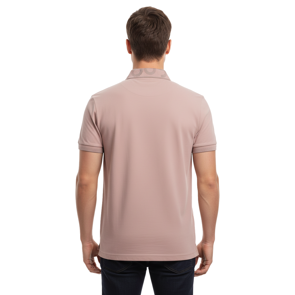 HUGO BOSS METALLIC PATCH LOGO AND SIGNATURE PRINT | LIGHT PEACH