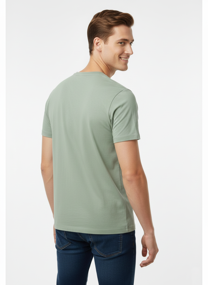 JACK & JONES PPREMIUM MEN’S CASUAL POCKET T-SHIRT  –  SAGE GREEN WITH CONTRAST  STRIPES