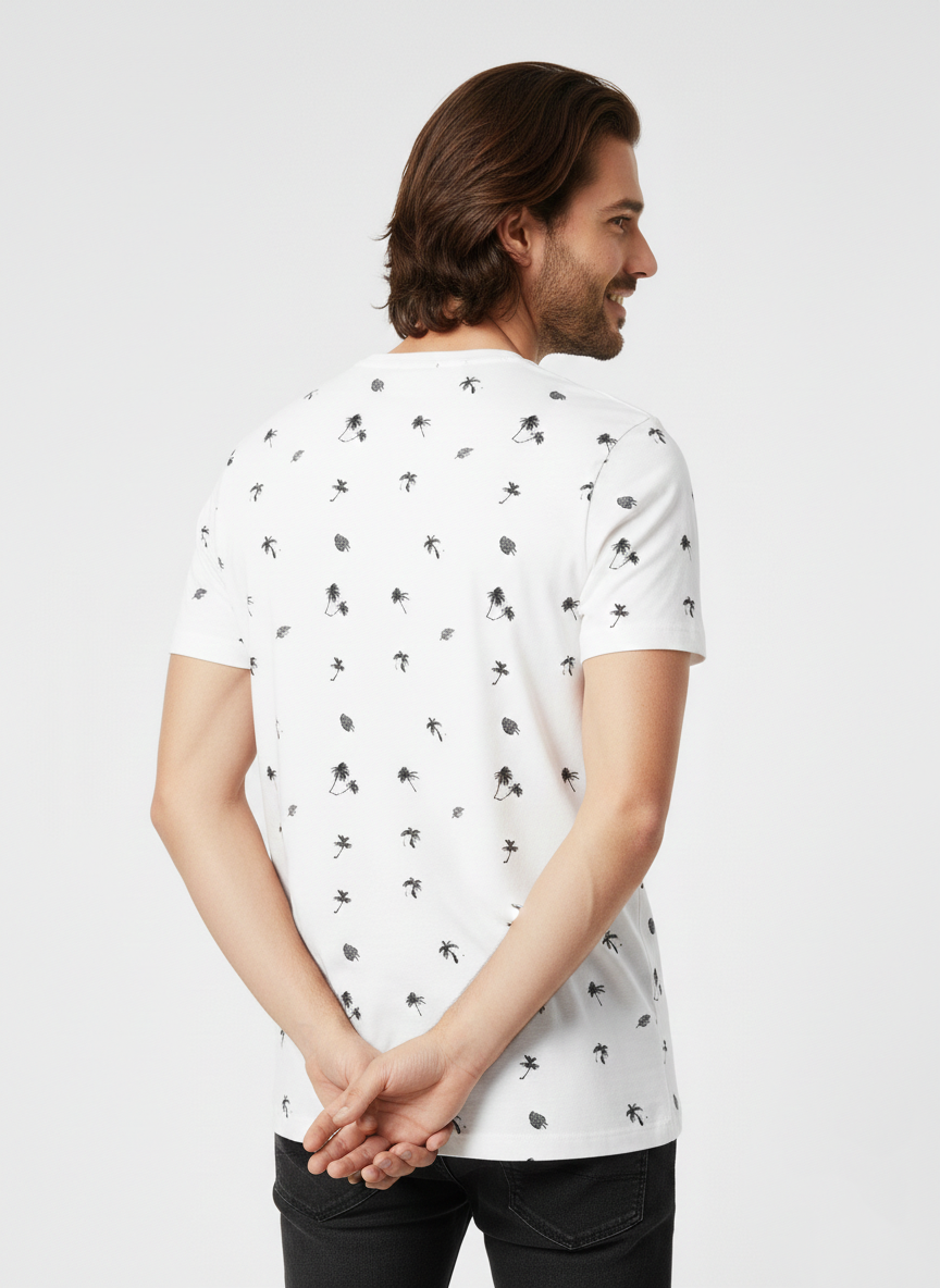 JACK & JONES MEN’S WHITE PRINTED T-SHIRT WITH CONTRAST POCKET | WHITE
