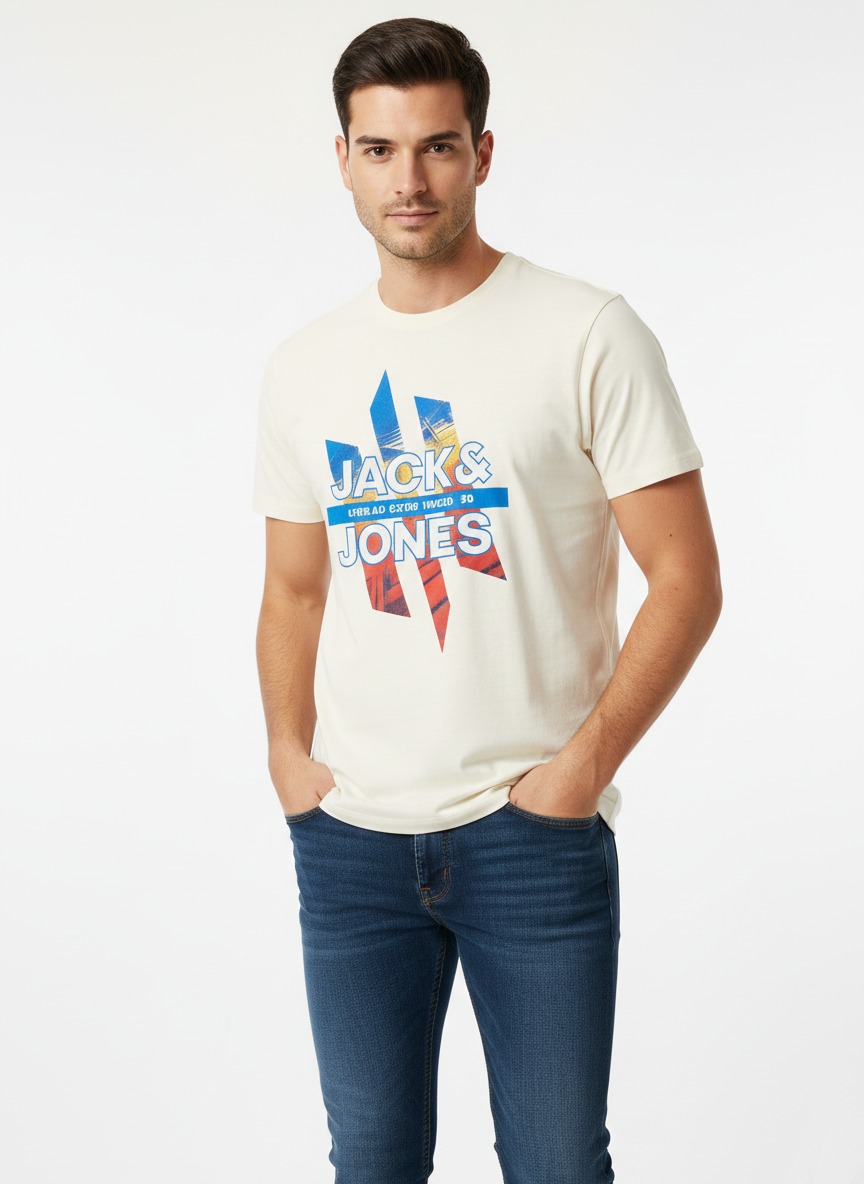 JACK & JONES PREMIUM GRAPHIC T-SHIRT FOR MEN | BEIGE