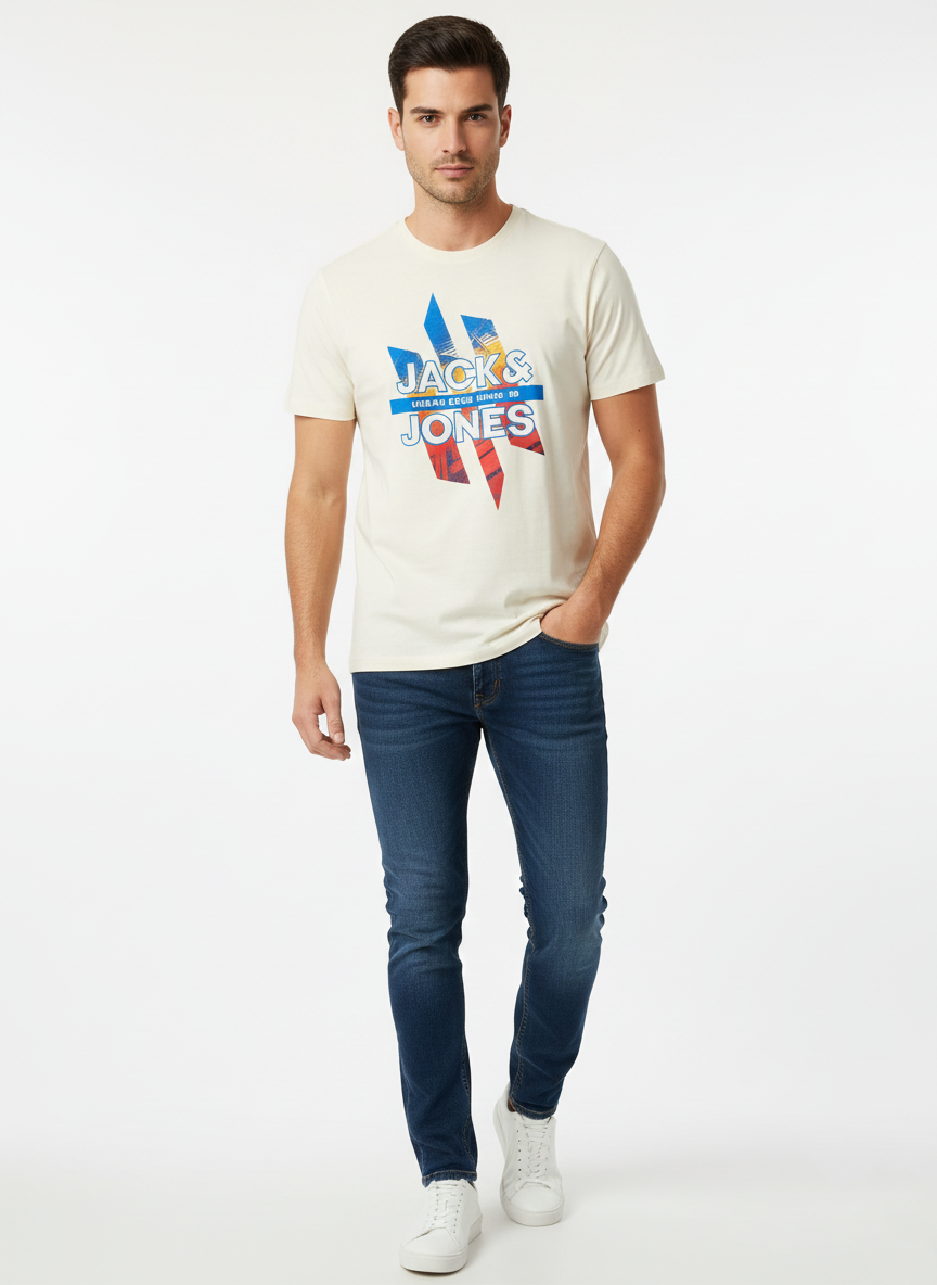 JACK & JONES PREMIUM GRAPHIC T-SHIRT FOR MEN | BEIGE