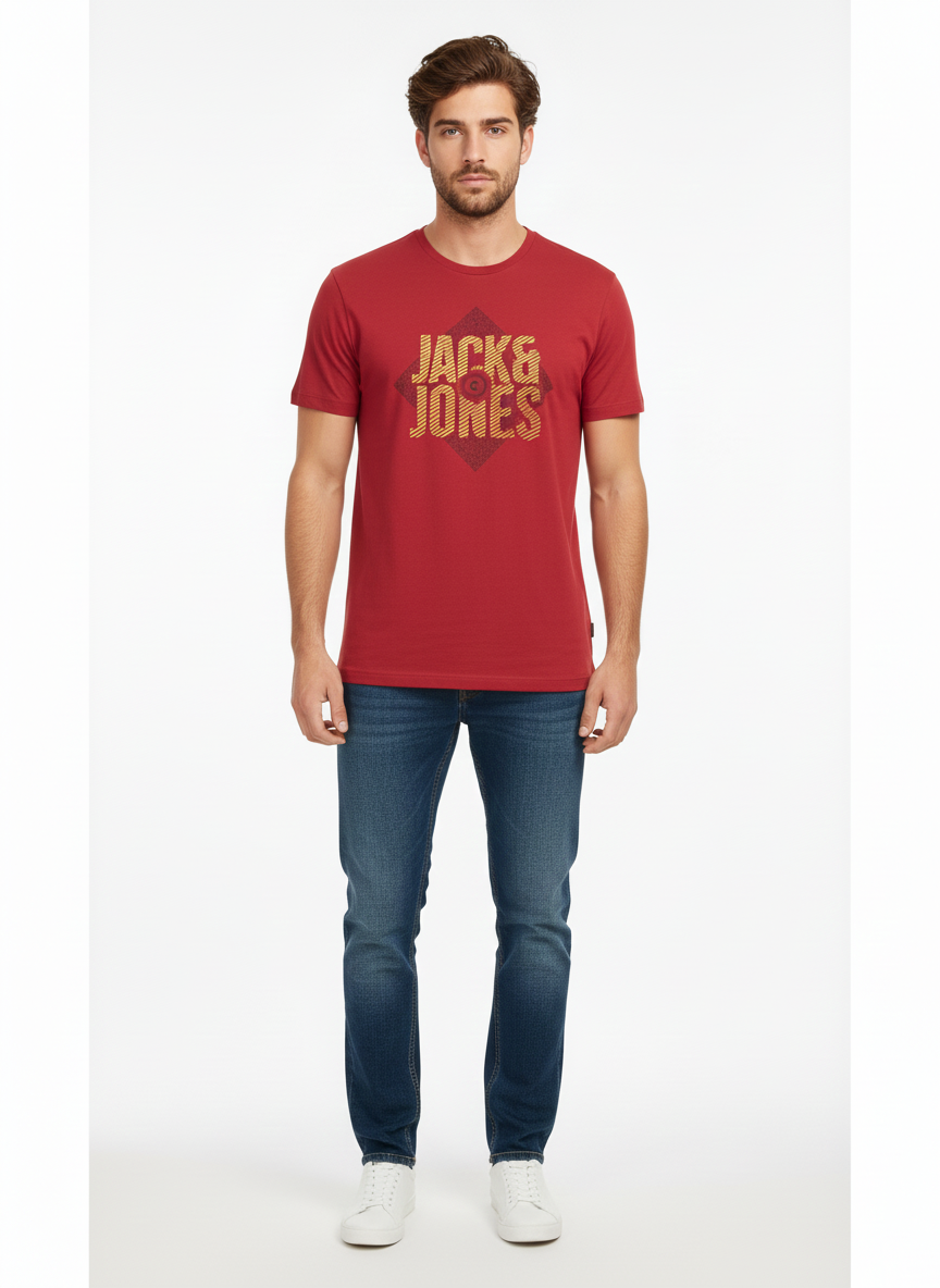 JACK & JONES MEN'S GRAPHIC ROUND NECK T-SHIRT | RED