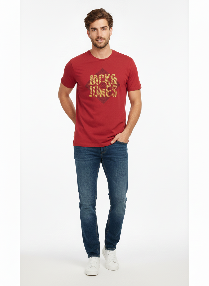 JACK & JONES MEN'S GRAPHIC ROUND NECK T-SHIRT | RED