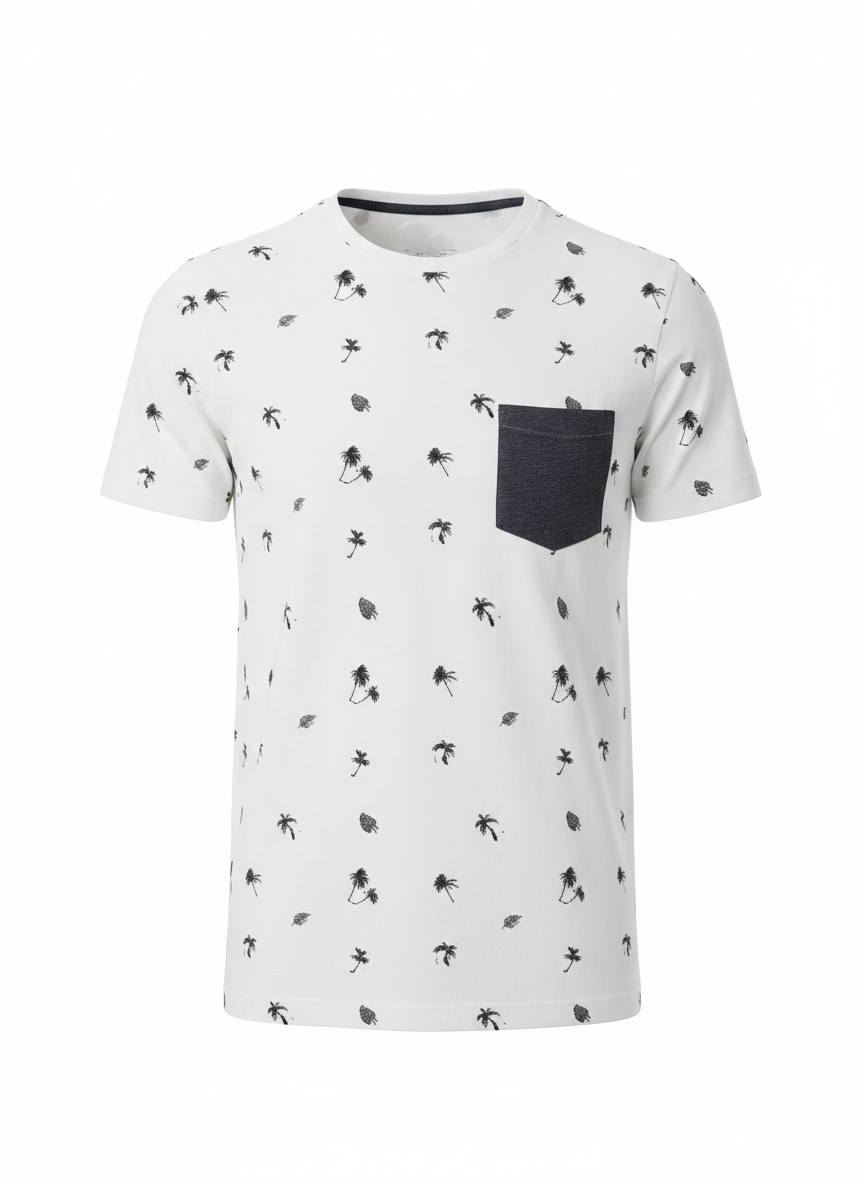 JACK & JONES MEN’S WHITE PRINTED T-SHIRT WITH CONTRAST POCKET | WHITE