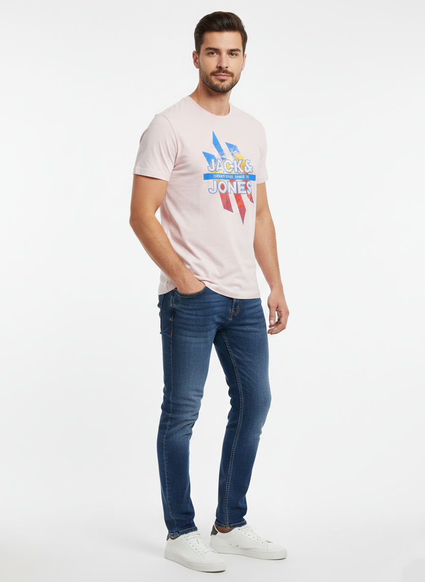 JACK & JONES PREMIUM GRAPHIC T-SHIRT FOR MEN | LIGHT PINK