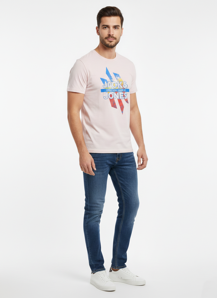 JACK & JONES PREMIUM GRAPHIC T-SHIRT FOR MEN | LIGHT PINK