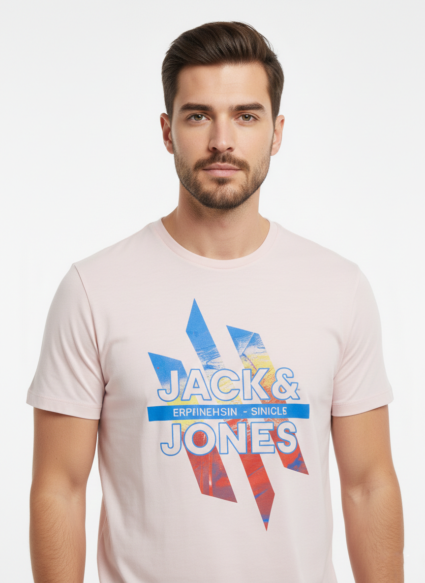 JACK & JONES PREMIUM GRAPHIC T-SHIRT FOR MEN | LIGHT PINK