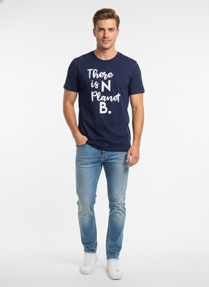 JACK & JONES ''THERE IS NO PLANET B'' PRINTED PREMIUM T-SHIRT FOR MEN | BLUE
