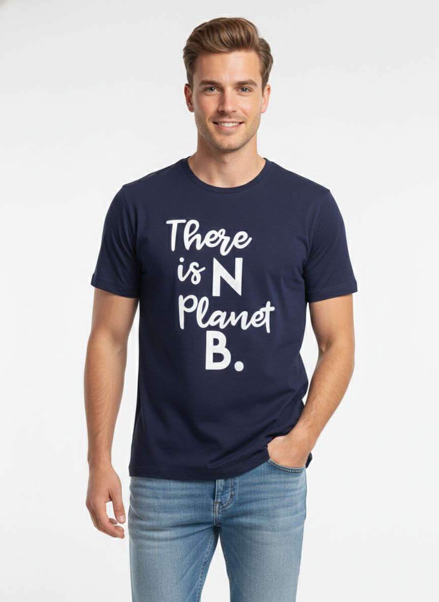 JACK & JONES ''THERE IS NO PLANET B'' PRINTED PREMIUM T-SHIRT FOR MEN | BLUE