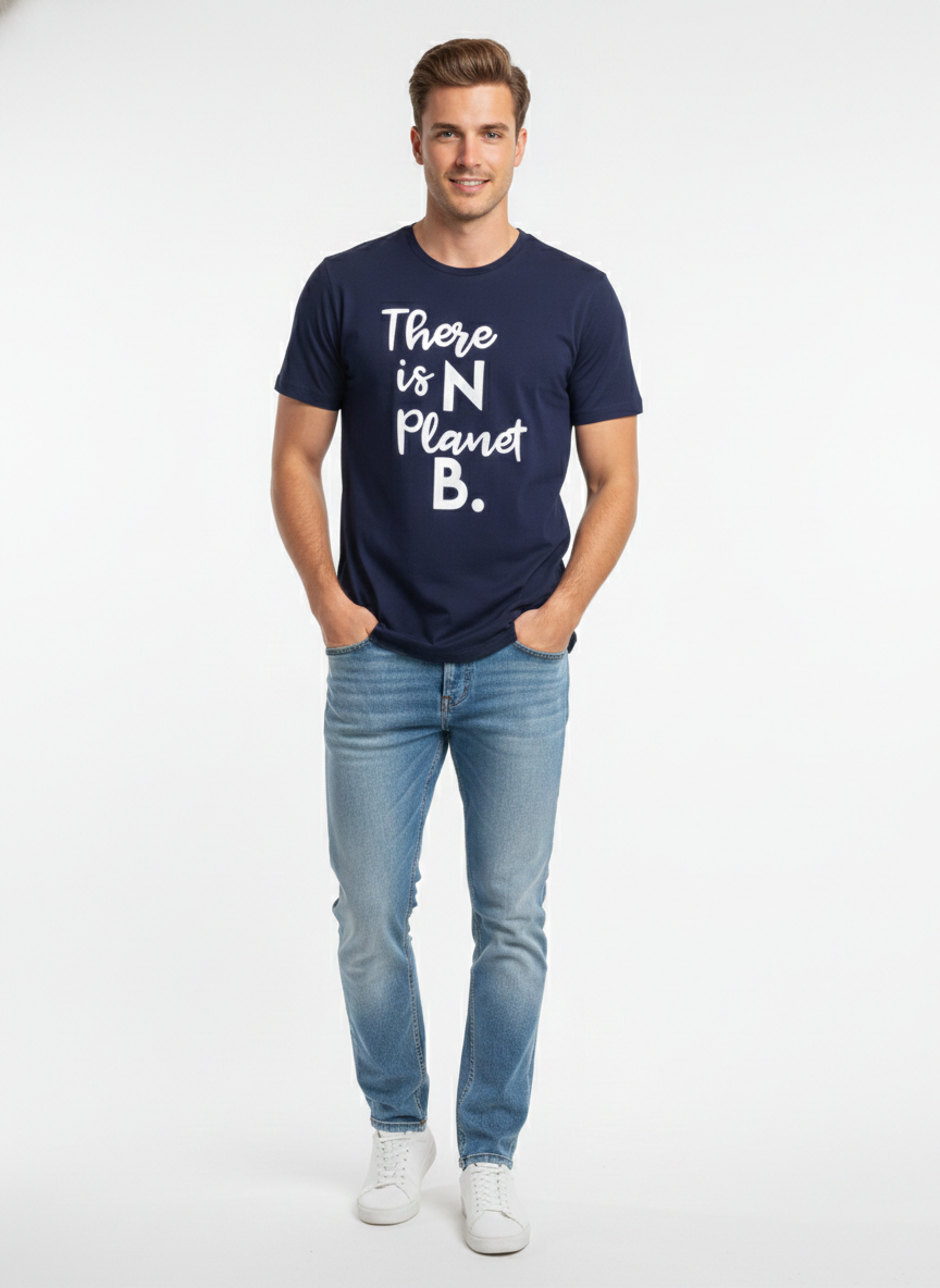JACK & JONES ''THERE IS NO PLANET B'' PRINTED PREMIUM T-SHIRT FOR MEN | BLUE