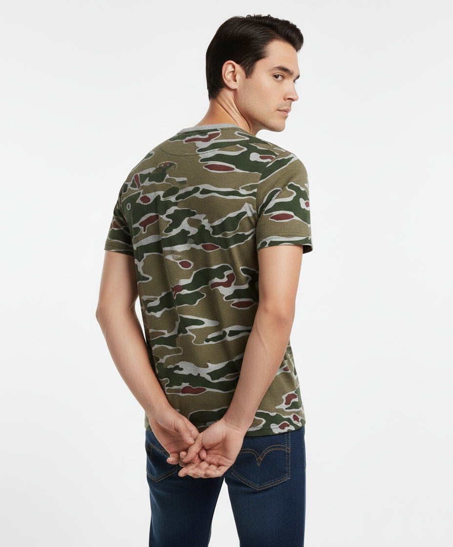 G-STAR RAW MEN,S CAMO PRINT CASUAL WEAR T-SHIRT | ARMY GREEN