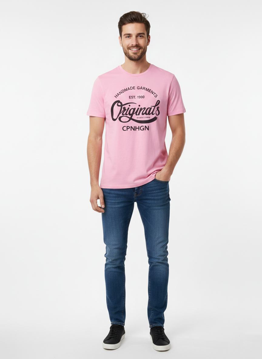 JACK & JONES MEN'S PREMIUM  GRAPHIC T-SHIR | PINK