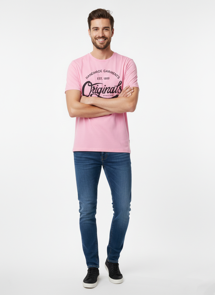JACK & JONES MEN'S PREMIUM  GRAPHIC T-SHIR | PINK