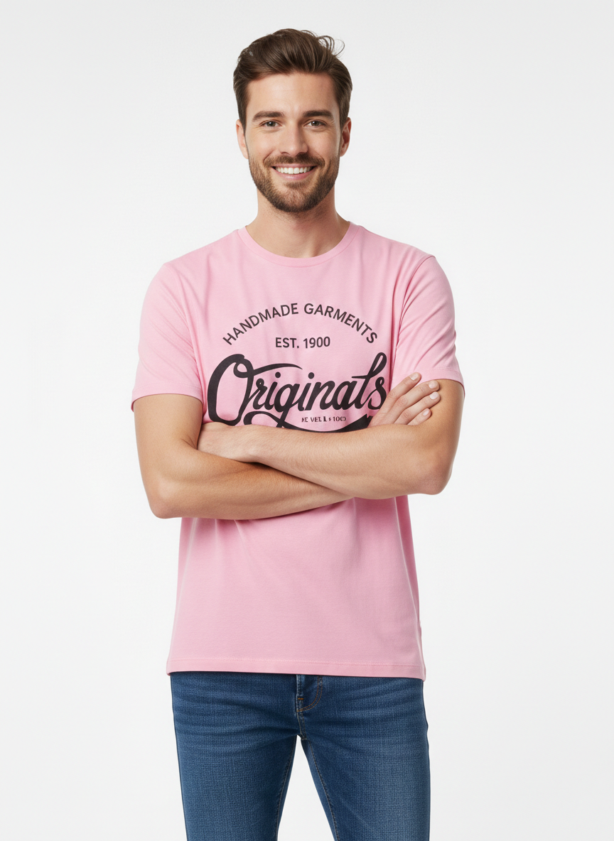 JACK & JONES MEN'S PREMIUM  GRAPHIC T-SHIR | PINK