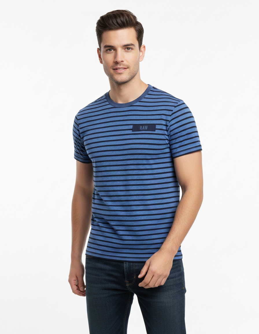 G-STAR RAW MEN’S PREMIUM STRIPED COTTON T-SHIRT | BLUE