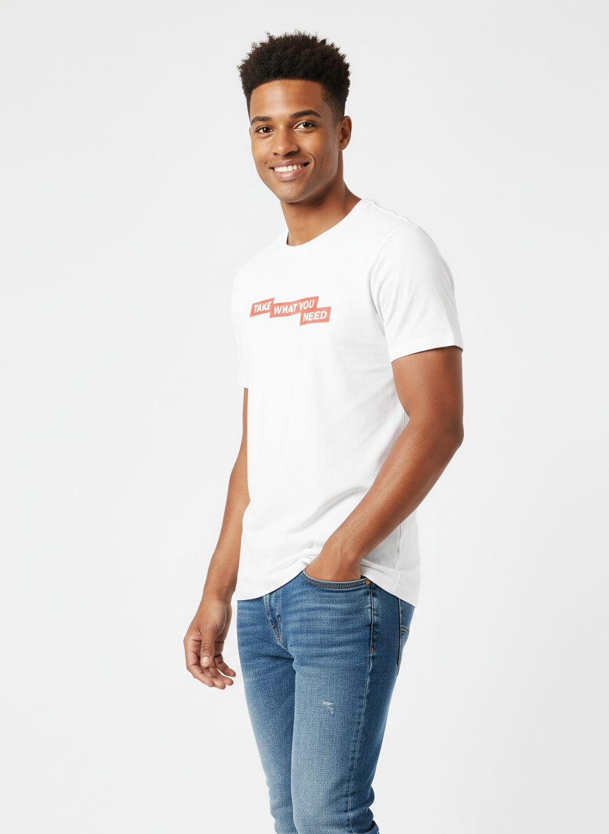 JACK & JONES PRINTED ROUND NECK T-SHIRT FOR MEN - '' TAKE WHAT YOU NEED''  | WHITE