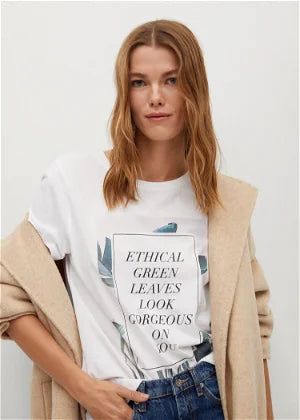 MANGO ETHICAL PRINTED GREEN T-SHIRT | WHITE