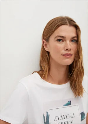 MANGO ETHICAL PRINTED GREEN T-SHIRT | WHITE