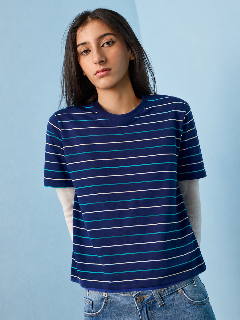 INEXTENSO WOMEN'S PREMIUM COTTON CASUAL T-SHIRT | NAVY